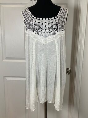 Forgotten Grace White Rayon Crochet Lace Boho Swing Tunic Tank Top Plus Size 1X